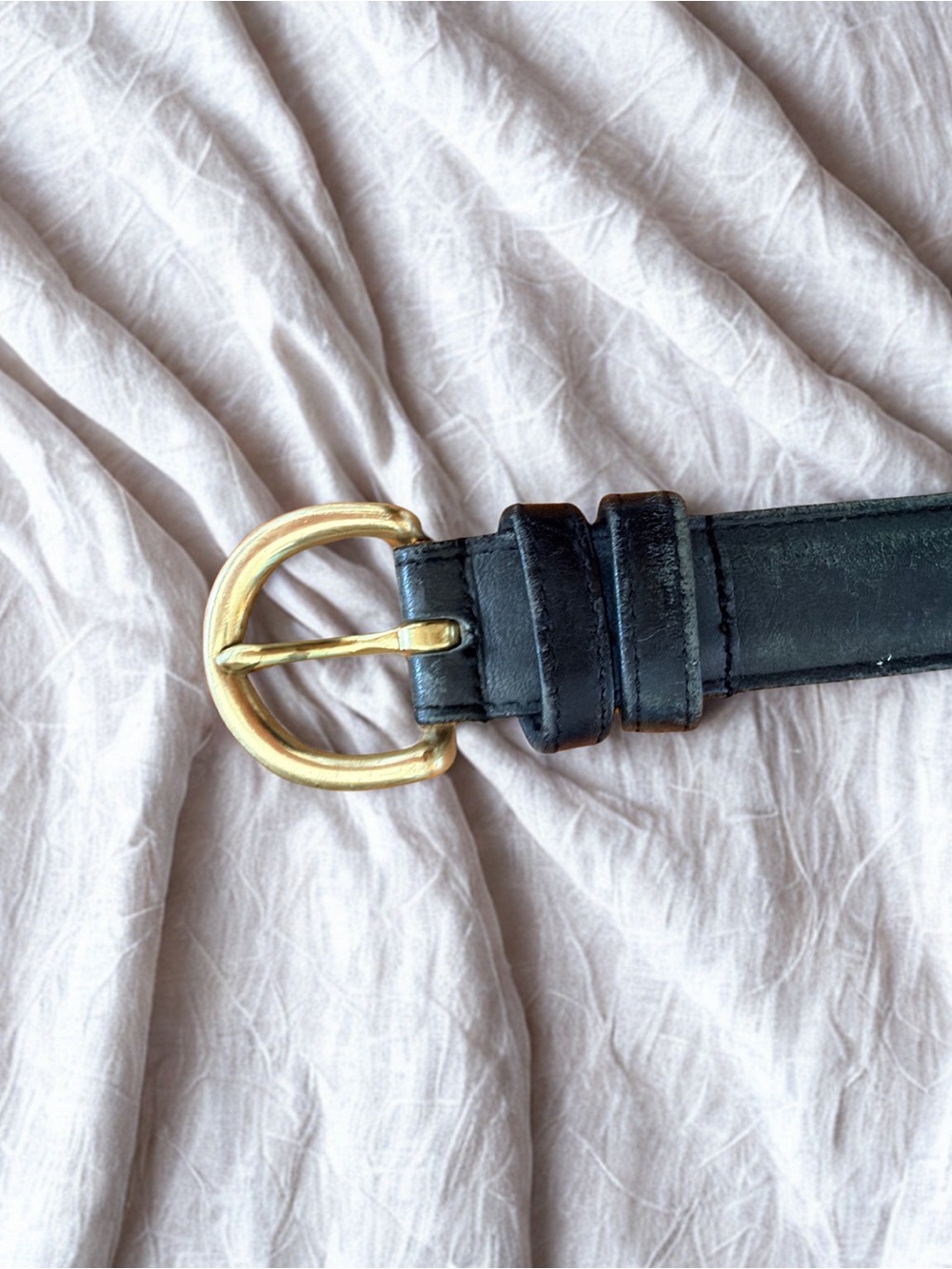 Coach Black Leather Vintage Belt with Gold Round Buckle